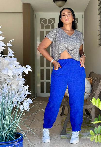 Naty Royal Blue Spandex Corduroy Pants (tiene bolsillos)