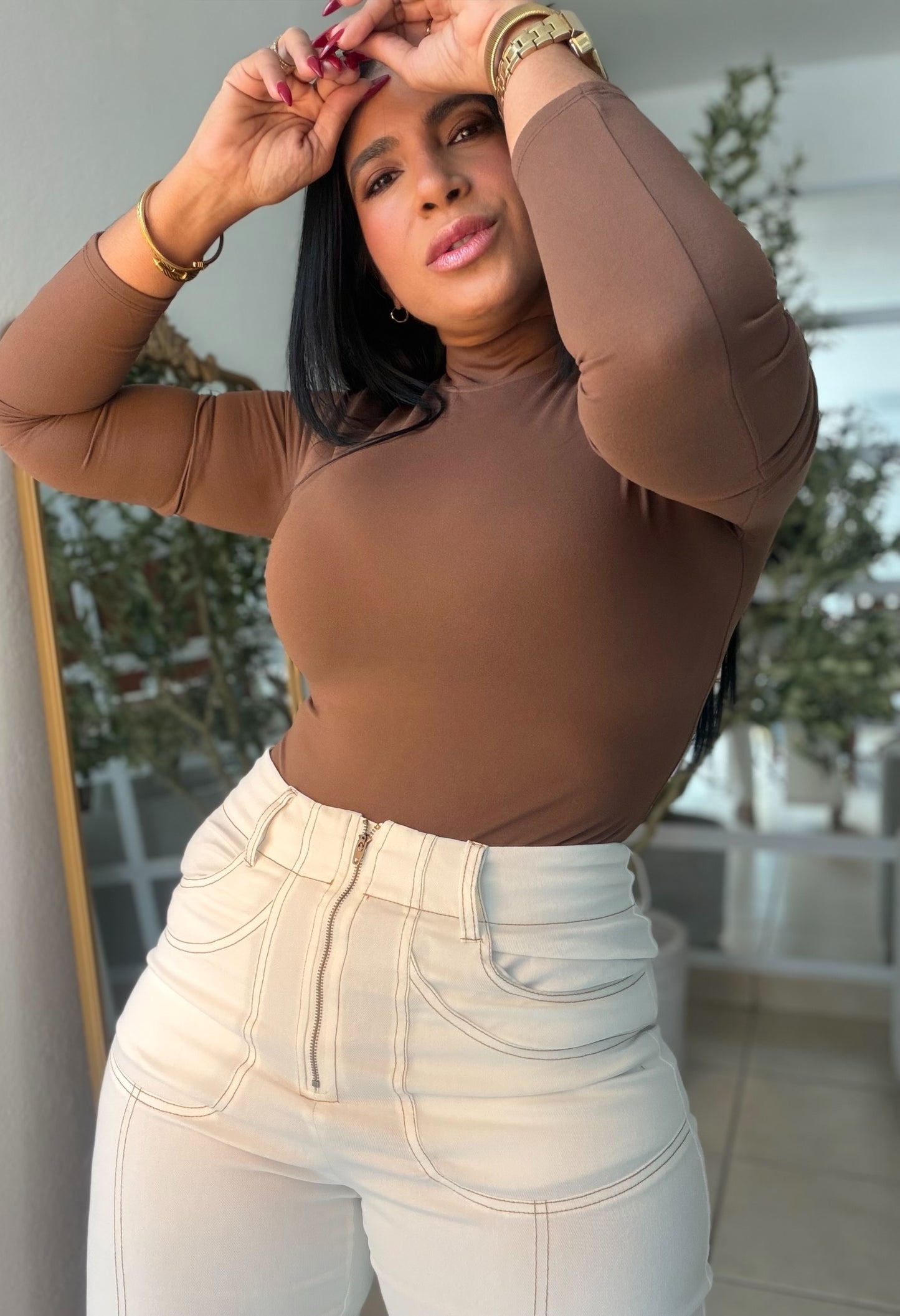 Bone White  Wide Leg Spandex Pants (tiene bolsillos pantalones)