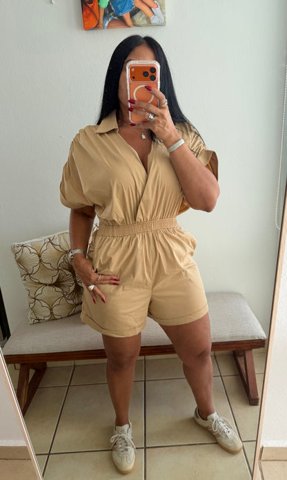 Lelas Spandex Tan Luxe Baggy Romper (tiene bolsillos)