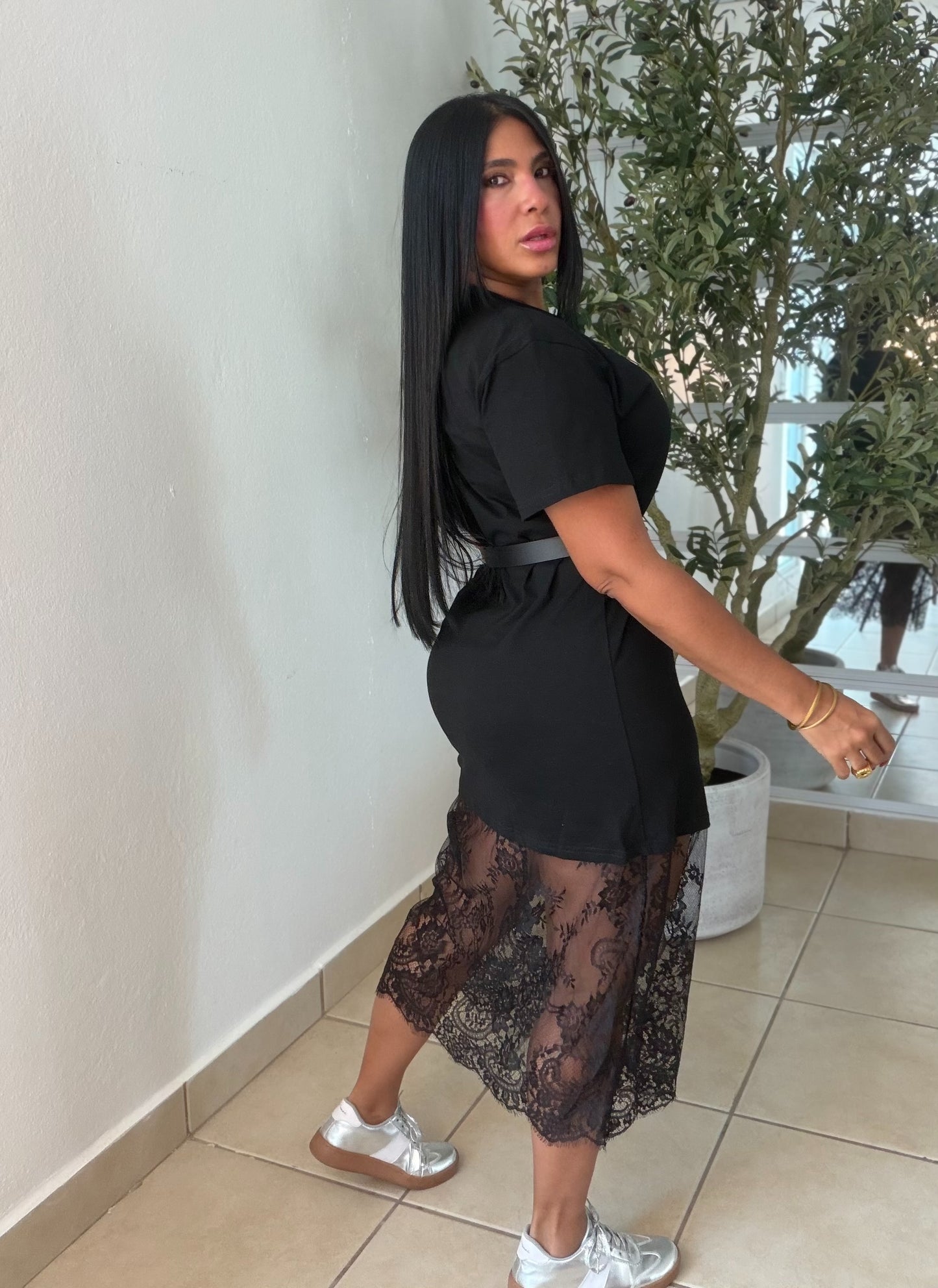 Paris Black Cotton and Premium Lace Spandex Shirt Dress (correa incluìda) color negro (SOLD OUT GRACIAS)