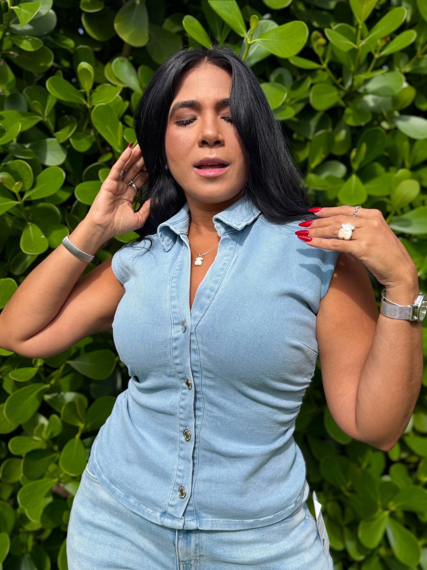 Denim Blue Spandex Vest Top