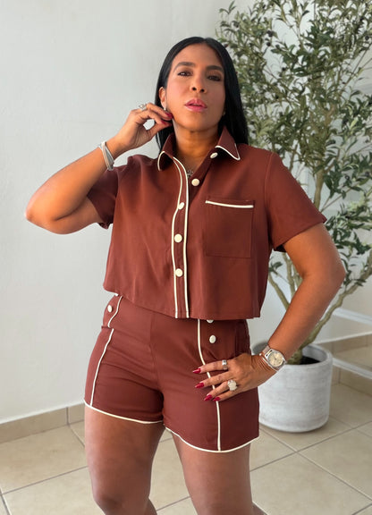 Canarias Brown Spandex Top amd Pants Set (tiene bolsillos y puesto medium) SOLD OUT GRACIAS