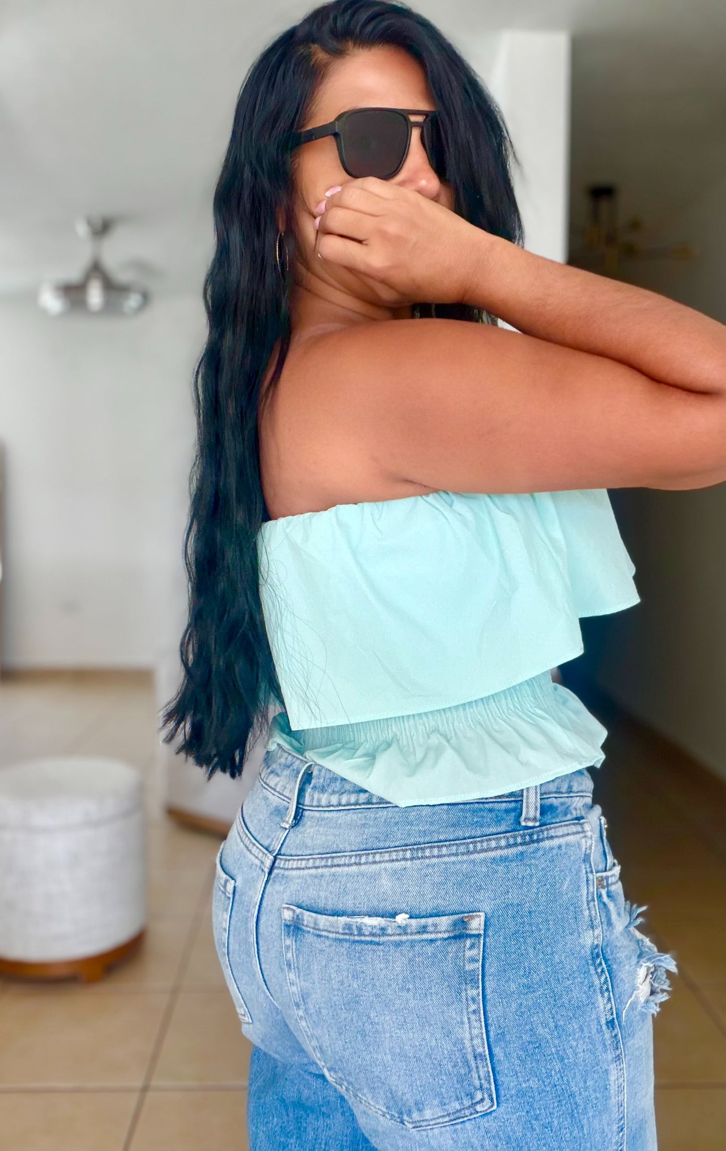 Aqua Blue Summer Spandex Tube Top