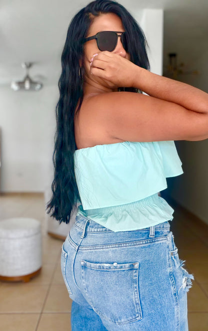 Aqua Blue Summer Spandex Tube Top