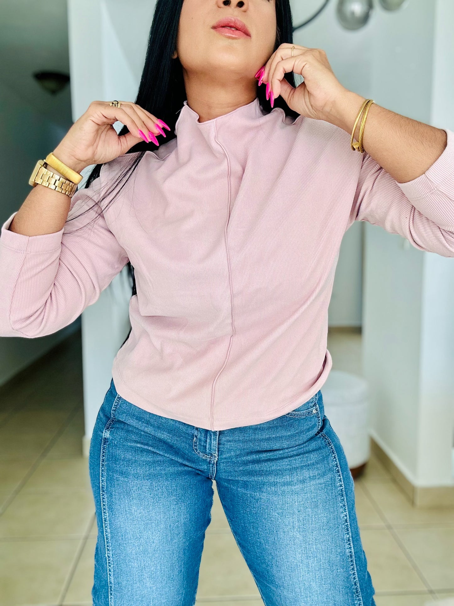 De Lujo Sweet Pink Oversized Spandex Blouse Premium