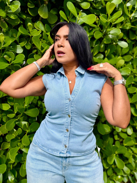 Denim Blue Spandex Vest Top