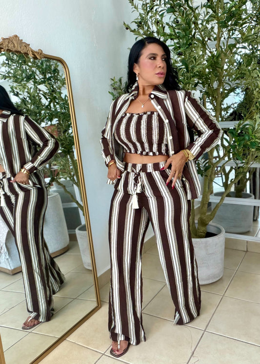 Puertorra Choco Brown y Blanco Spandex Set de lìneas verticales de 3 Piezas (color negro)Mega Còmodo