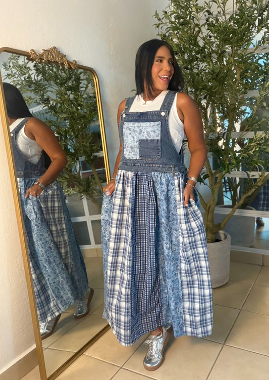 Denim Patches Oversized Dress (tiene bolsillos y ajustable a gusto en mangos)