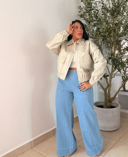 Denim light Blue Wide Leg Jeans Spandex y con bolsillos SOLD OUT GRACIAS