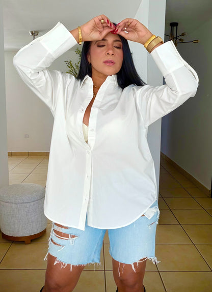 “Zura” Luxe White Oversized 100% Cotton Oversized Blouse