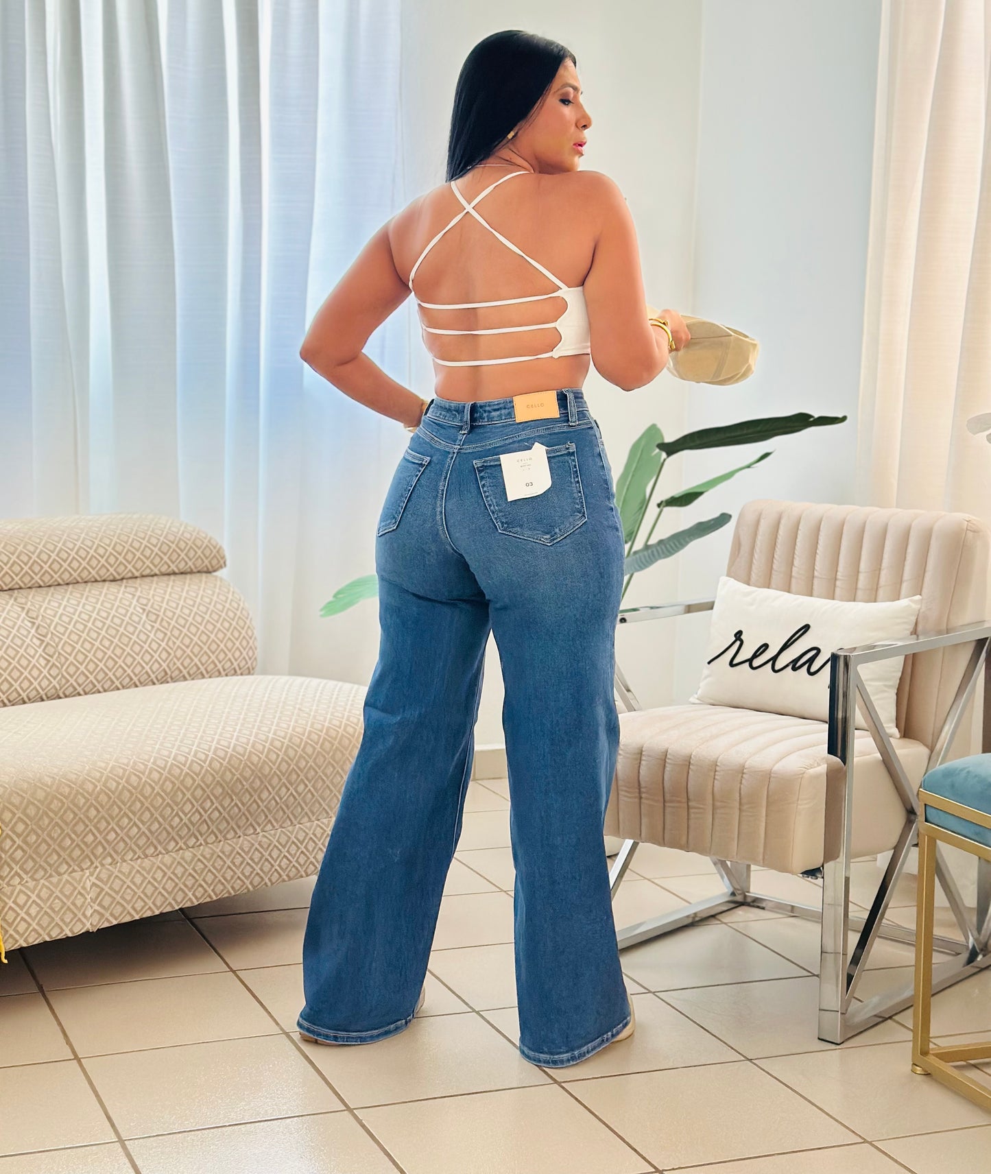 De Lujo Spandex (100 Lycra integrado) Premium Cello Wide Legs Blue Jeans