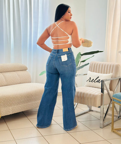 De Lujo Spandex (100 Lycra integrado) Premium Cello Wide Legs Blue Jeans