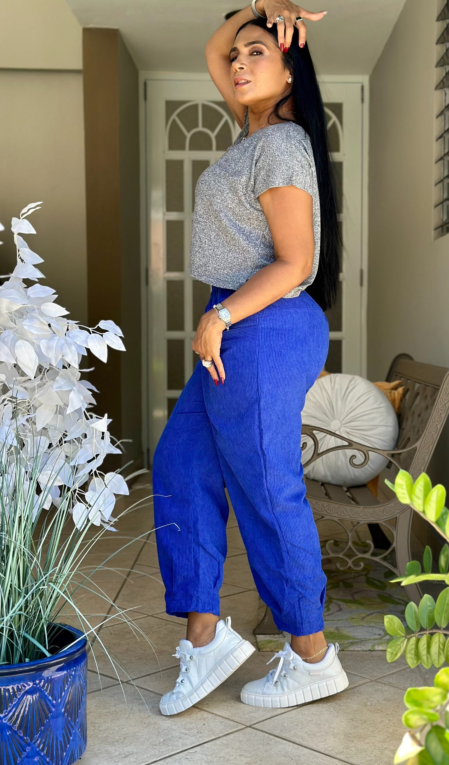 Naty Royal Blue Spandex Corduroy Pants (tiene bolsillos)