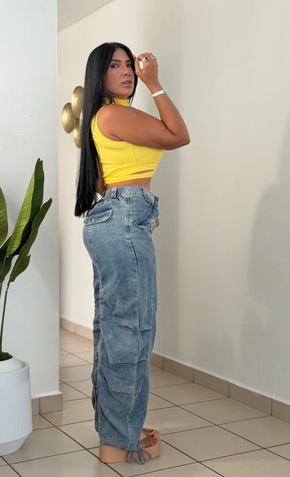 Baggy Spandex Denim Blue Luxe Jeans (fruncido que ajustaa a tu gusto) una belleza!! (SOLD OUT)