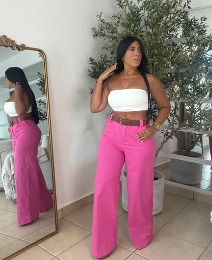 Y definitvamente es mío!! Fuschia Pink Luxe Linen Spandex Pants (incluye correa y es bien expandible!)Baggy Wide Leg