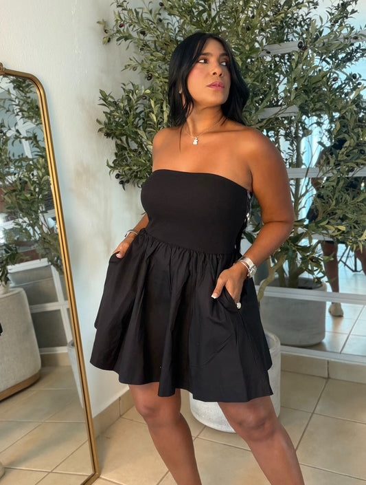 Veraneo Blacky Black (color negro) tubo dress con bolsillos (dress with pockets)