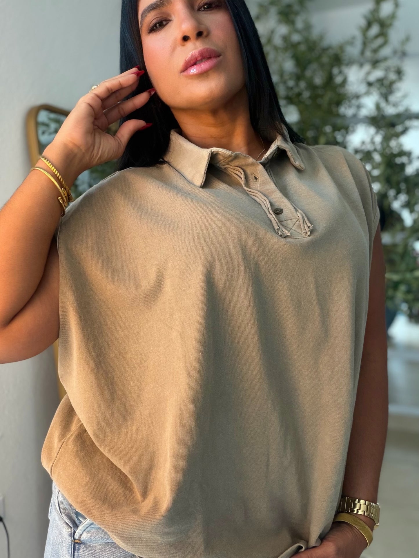 Mocha Beige Luxe Urban 100% cotton Long Top