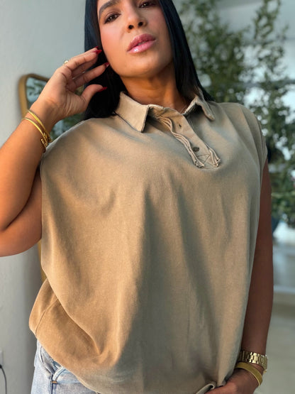 Mocha Beige Luxe Urban 100% cotton Long Top