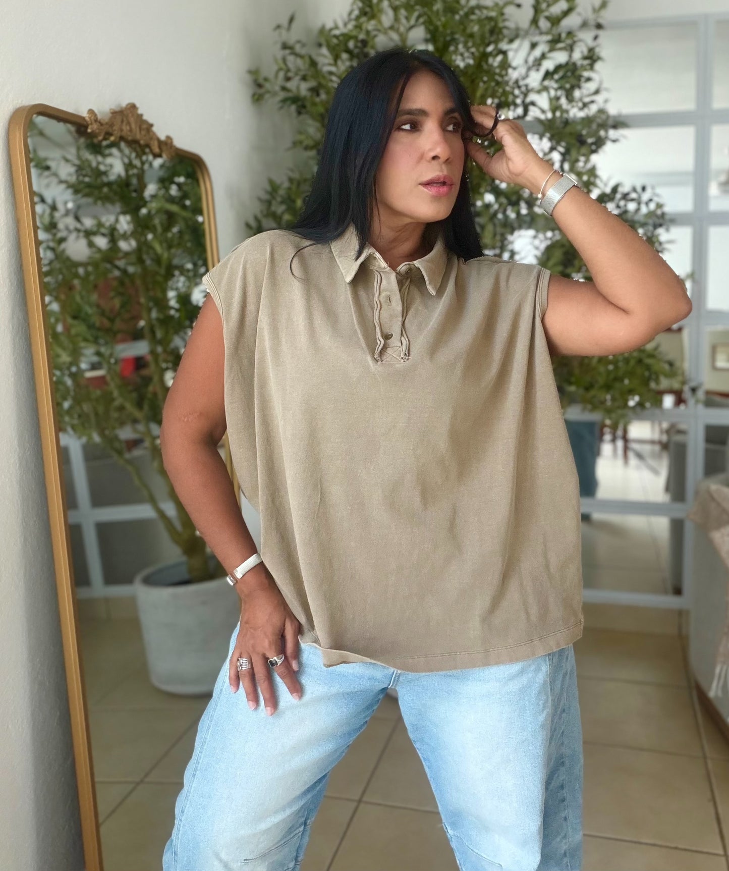 Mocha Beige Luxe Urban 100% cotton Long Top (SOLD OUT)