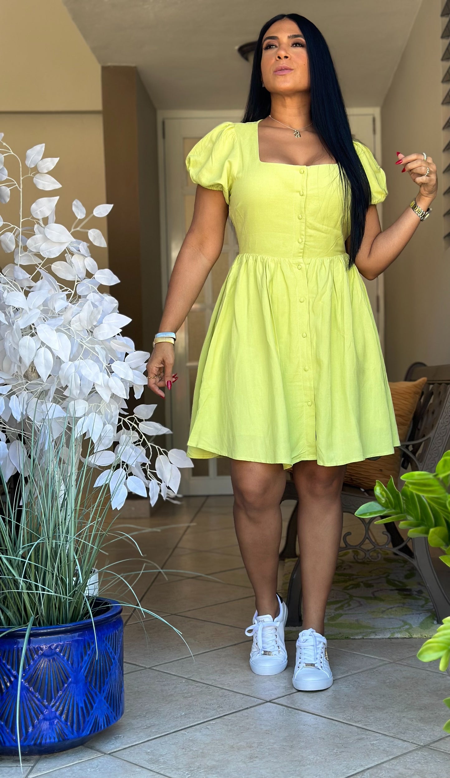 Iabella Lime Dress (suelto y cubridor.  Mangas expandibles)