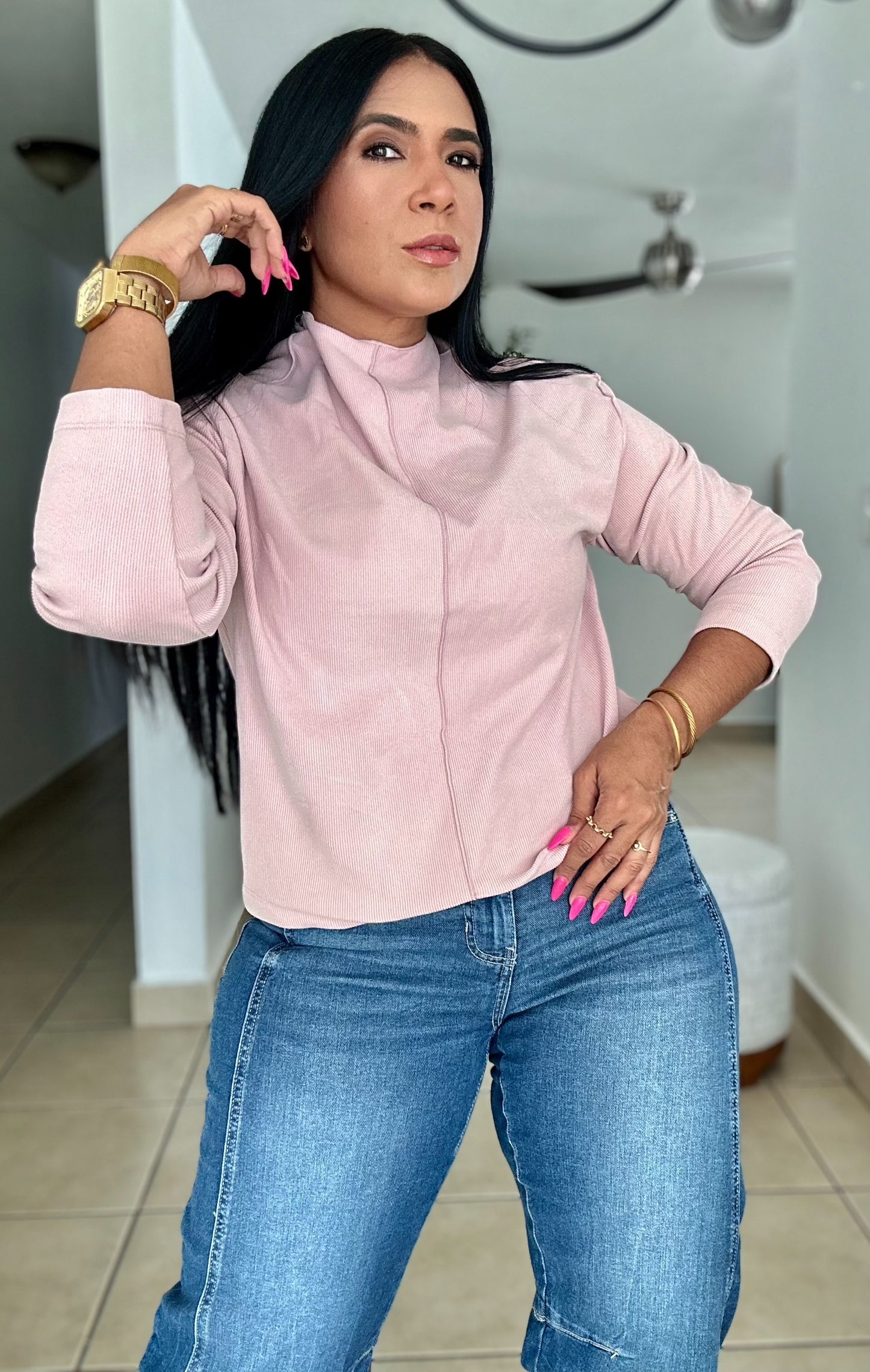 De Lujo Sweet Pink Oversized Spandex Blouse Premium