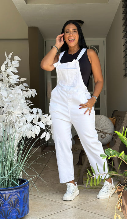 Lillet Relaxed White Spandex Liviano Denim Overall