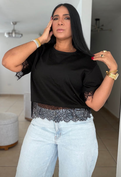 Amigas Black Cotton and Lace Premium Top