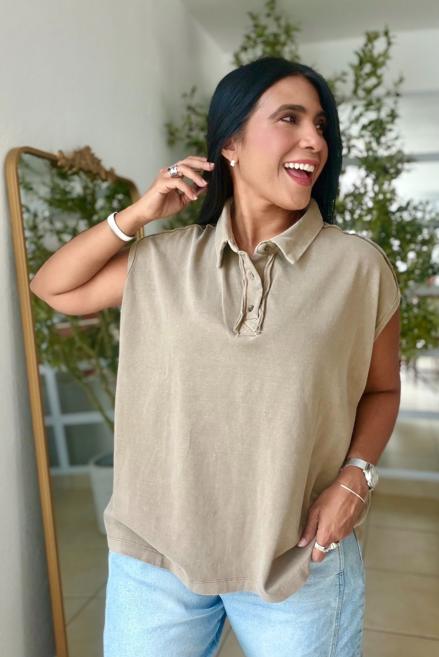 Mocha Beige Luxe Urban 100% cotton Long Top (SOLD OUT)