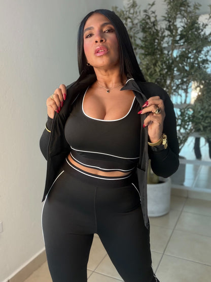 Gym o Diario Set! Mega Premium! Calidad Faja! Comprime todo!! Color black blacjy negro (3 piezas) Spandex Total Expandible (SOLD OUT GRACIAS)