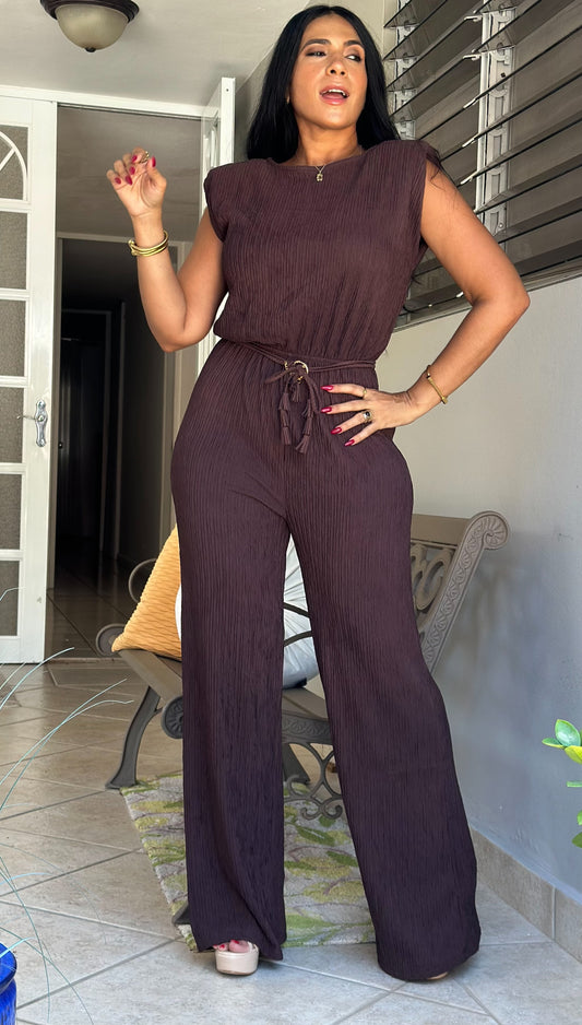 Berlín Choco Pleated Spandex JUMPSUIT (incluye cinturón removible)