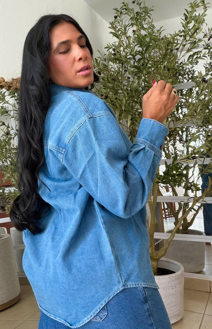 Denim Blue Luxury Oversized Blouse