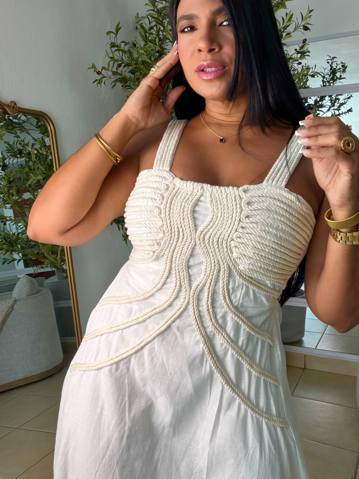 Palacios Crochet and Linen Spandex Doble forro Maxi Dress (NO CLAREA) White(SOLD OUT GRACIAS