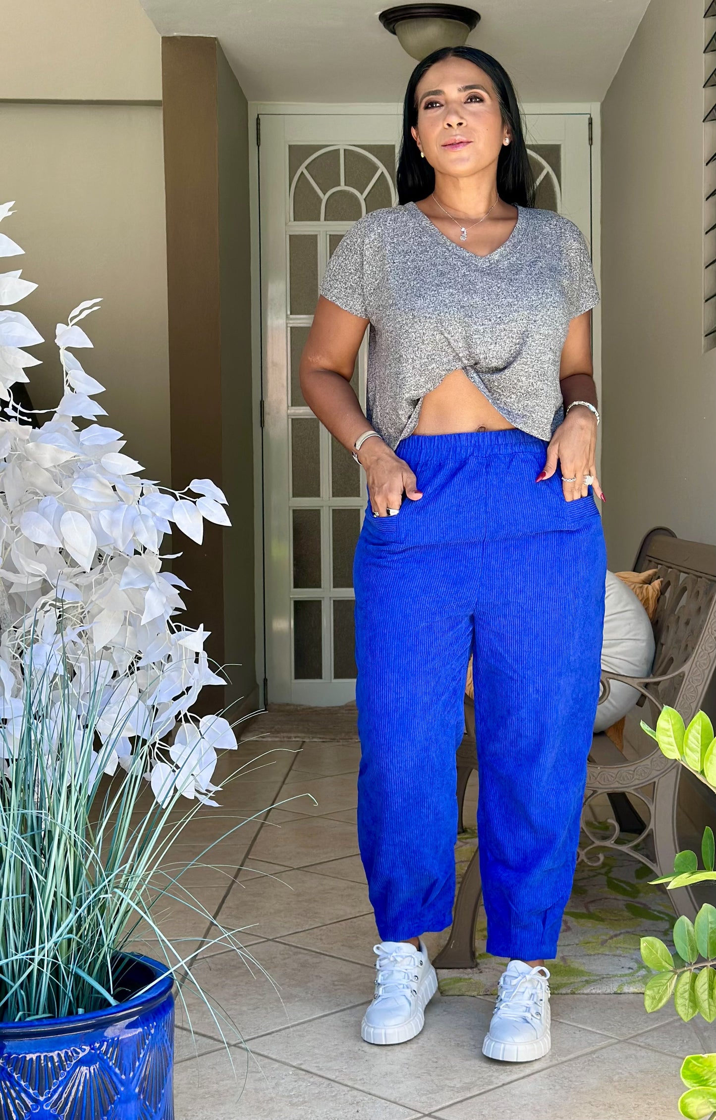 Naty Royal Blue Spandex Corduroy Pants (tiene bolsillos)