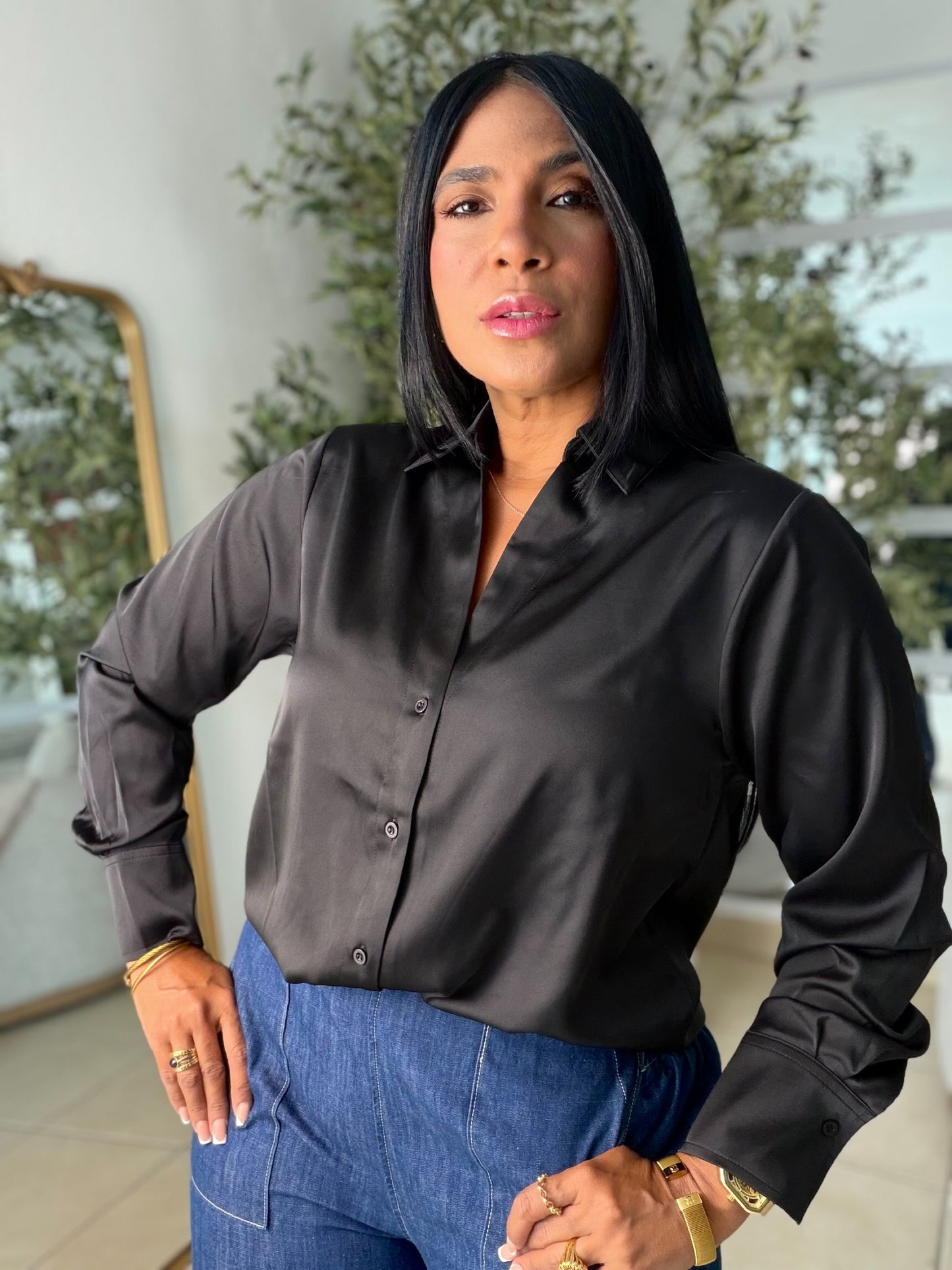Blacky BlackLuxe Silk Blouse (COLOR NEGRO) DE LUJO! oversized