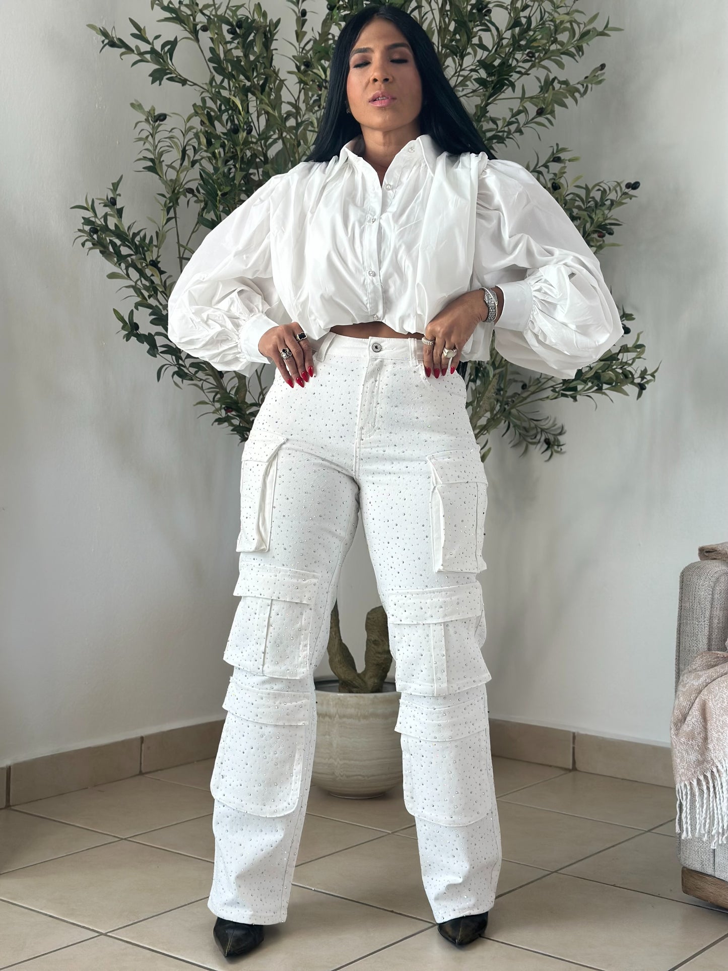 De Lujo Denim Detalles Glitters Bien Expandible Jeans (Cubridor totalmente)