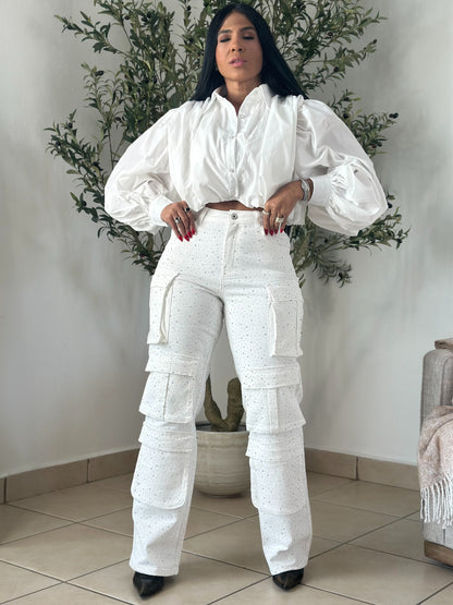 De Lujo Denim Detalles Glitters Bien Expandible Jeans (Cubridor totalmente)