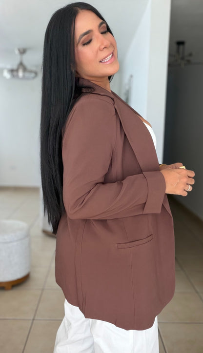 No te lo esperabas! De Lino Chocolate Brown Luxe Oversized Blazer