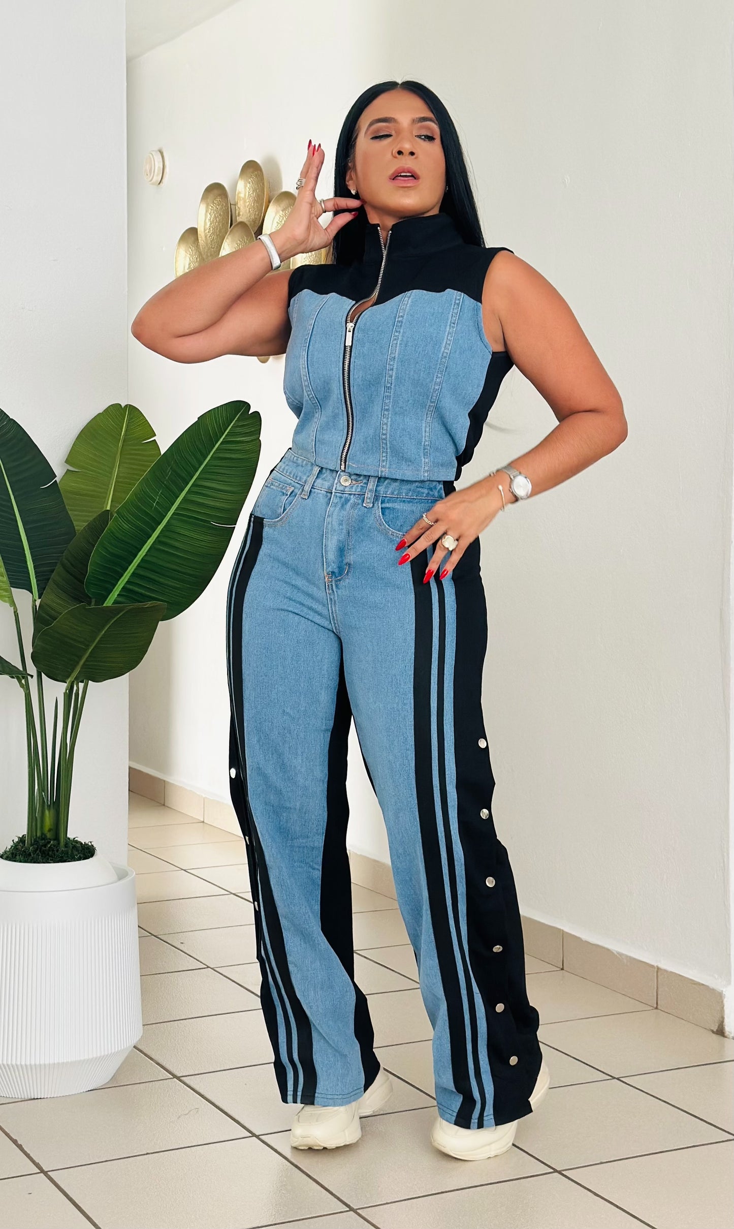 Lela Black and Denim Spandex Travel Set (tiene bolsillos y totalmente expandible) único color