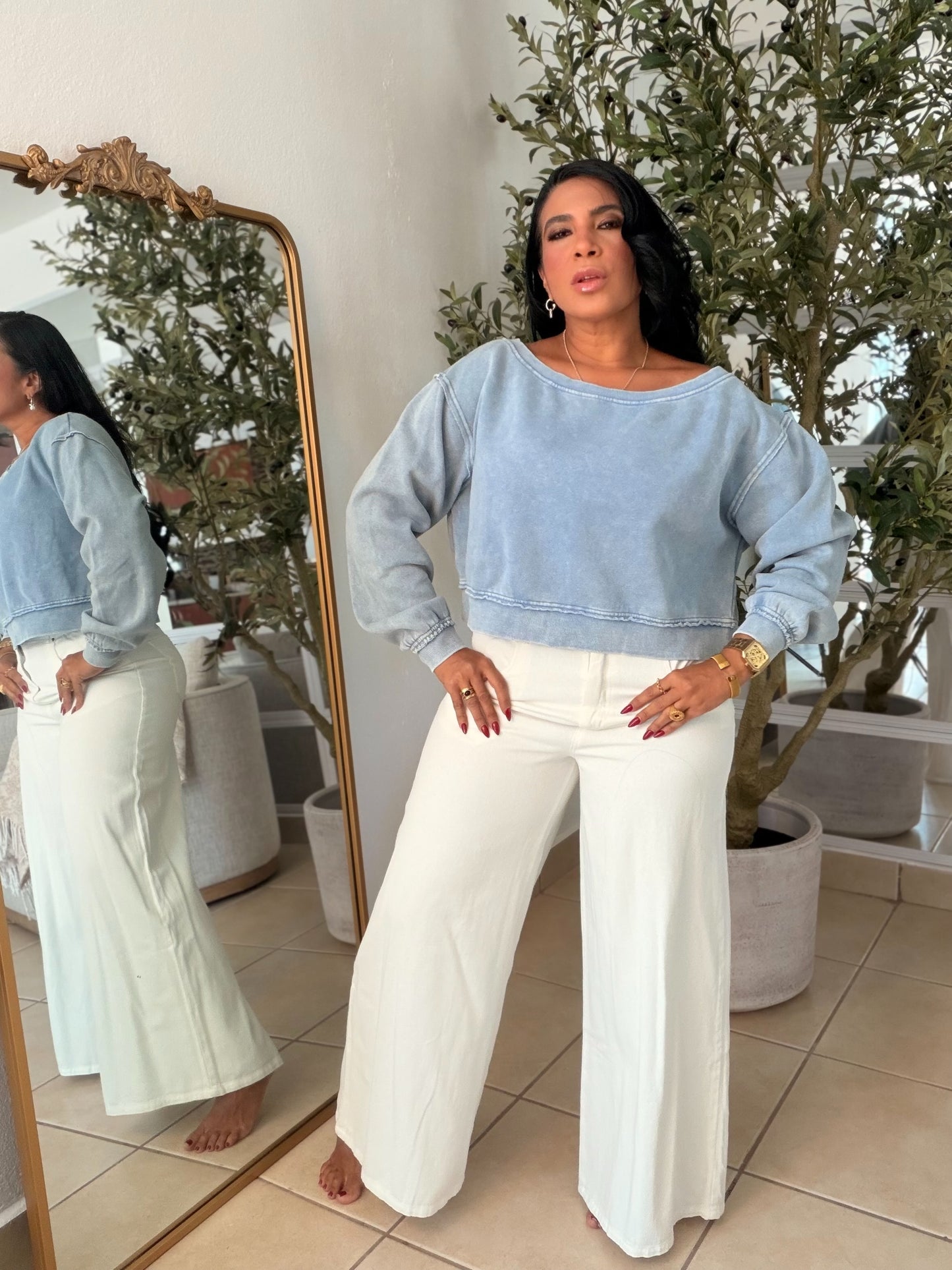 Arita White Wide Leg Spandex Pants (simula denim)