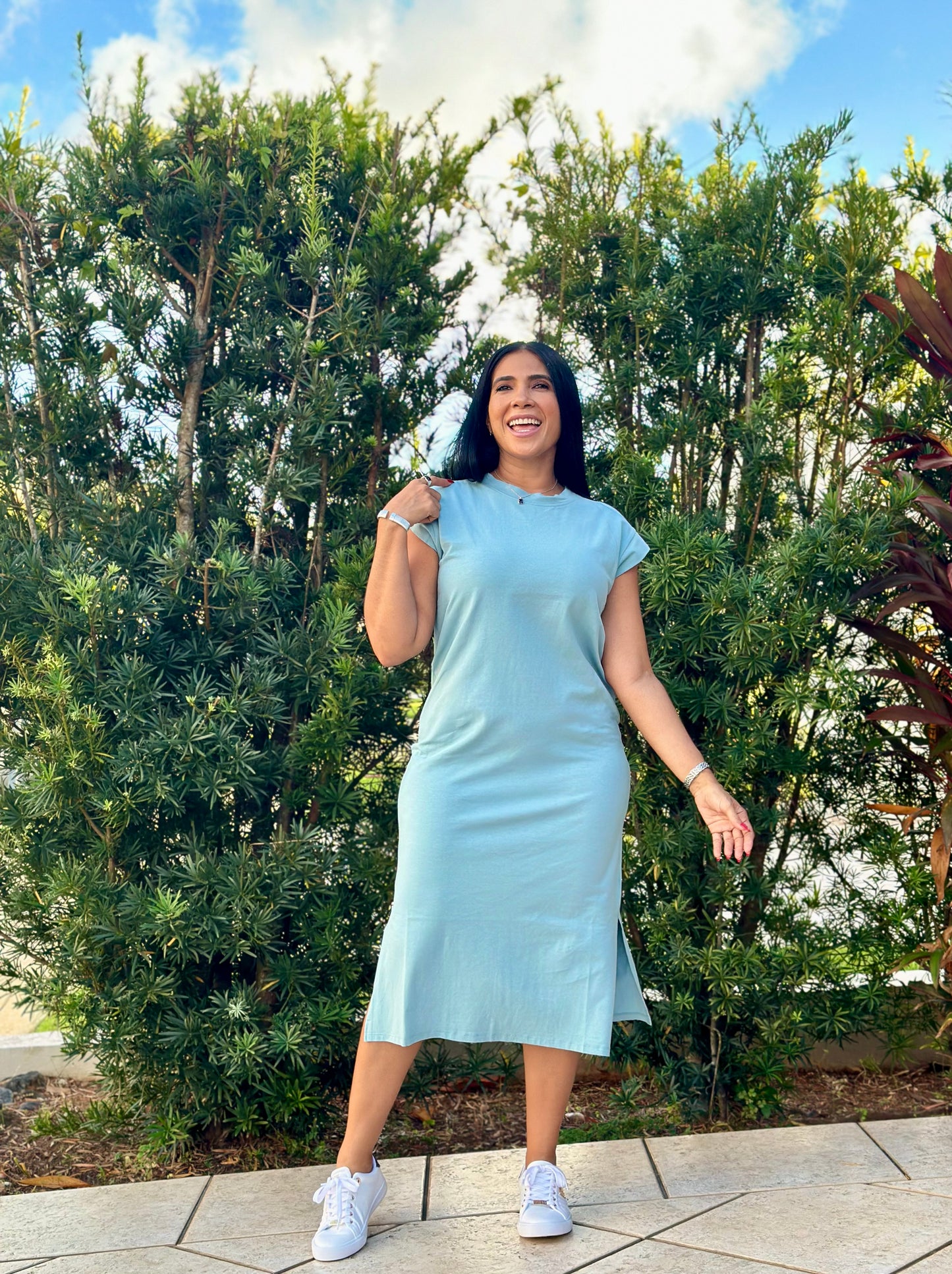 Lidi Blue-Gray Spandex Midi Dress