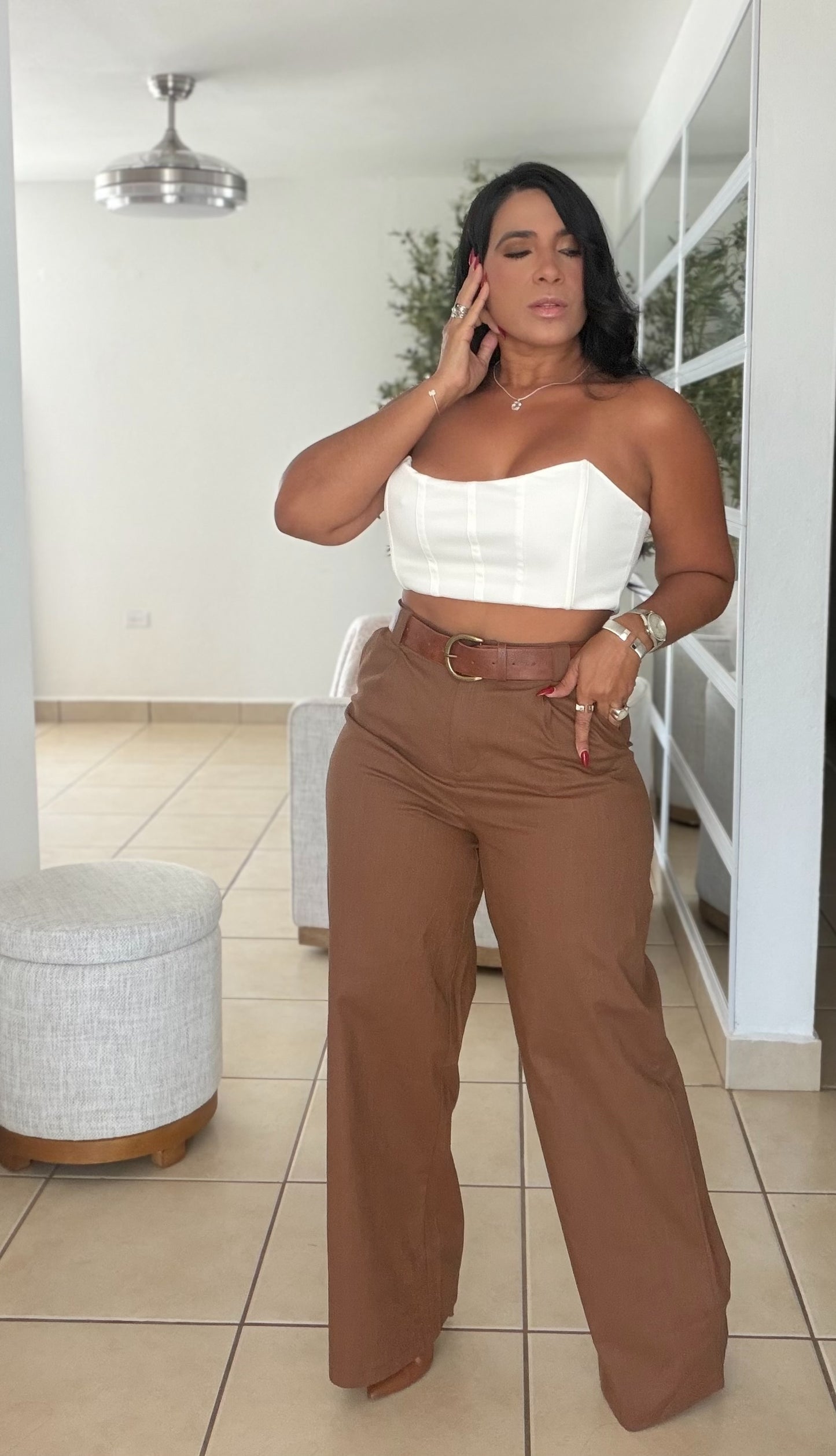 El mas bello del mundo!! Brown Spandex Linen Pants (incluye correa)SOLD