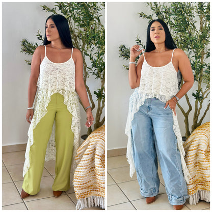 Hi-Low Lace Spandex Long Top