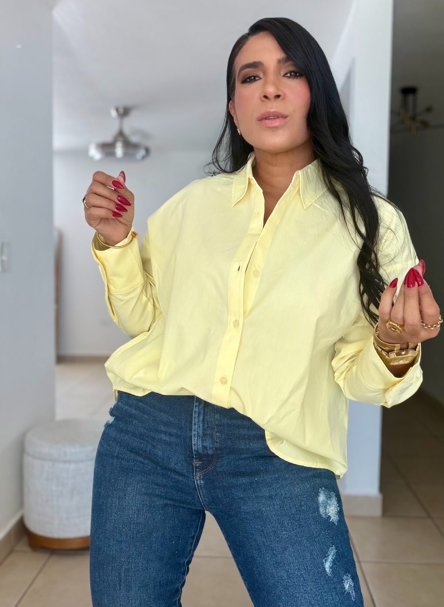 “Zura” Luxe Butter Yellow Oversized 100% Cotton Oversized Blouse