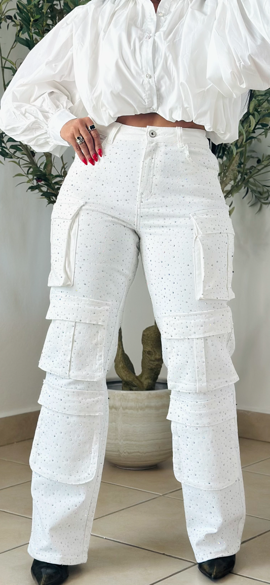 De Lujo Denim Detalles Glitters Bien Expandible Jeans (Cubridor totalmente)