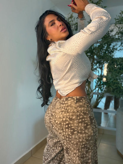 Choco Brown y Crema Beige (beige pintitas and detalles brown) bien expandible barrel Denim Pants (SOLD OUT GRACIAS