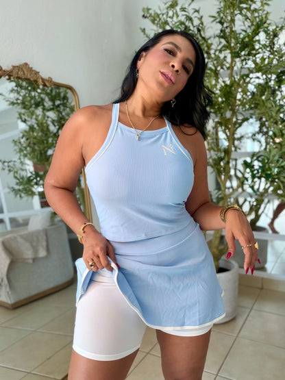 Nüra Set Falda Pantalòn debajo integrado y top Azul Celeste. Expandible total(SOLD OUT GRACIAS)