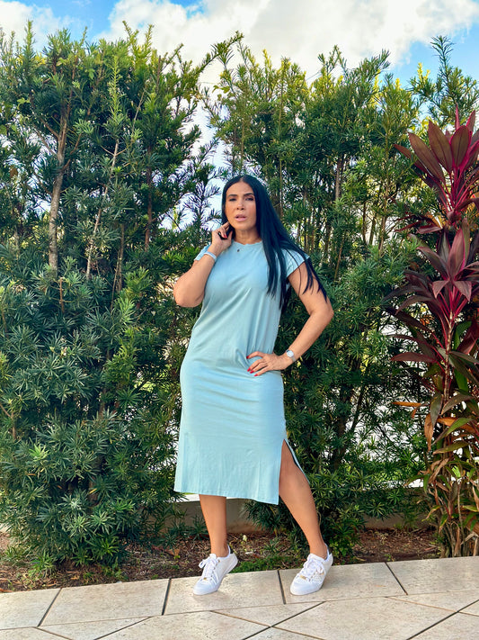 Lidi Blue-Gray Spandex Midi Dress