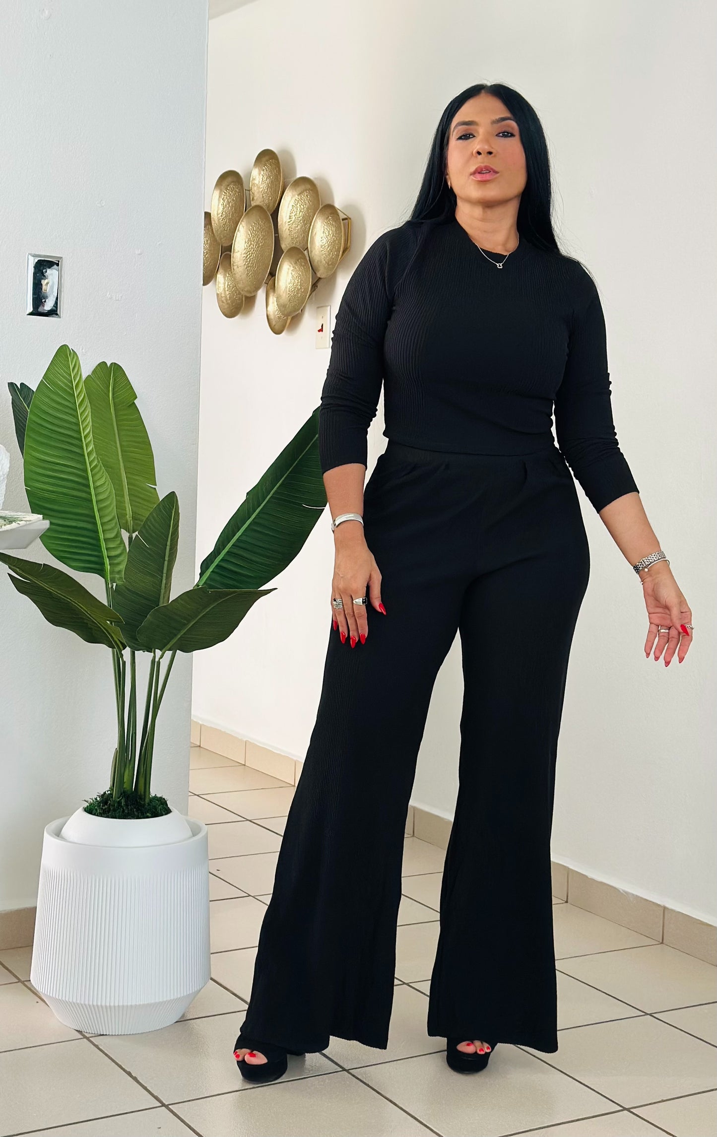 Black Spandex Premium Top and Pants Set (Bien expandible Y cómodo)