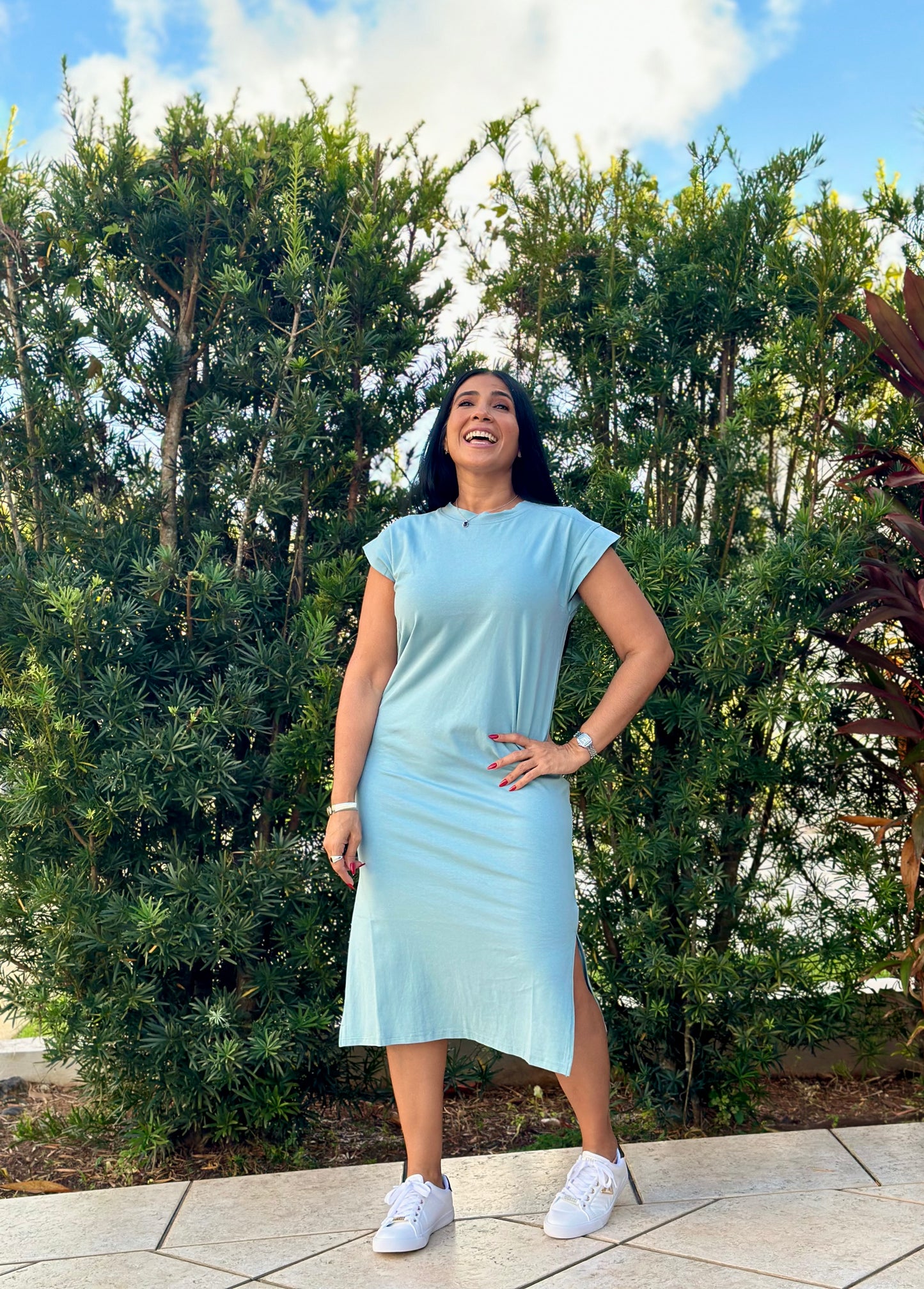 Lidi Blue-Gray Spandex Midi Dress