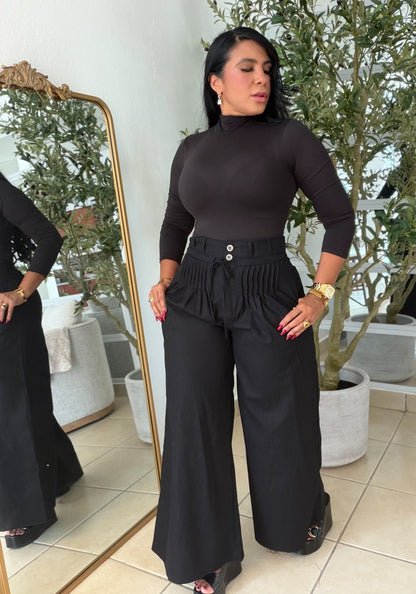 Premium Linen Spandex Pleated Blacky Pants Wide Leg